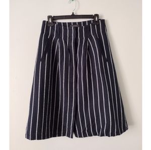 Ann Taylor High Waisted Striped Button A-Line Full Midi Skirt